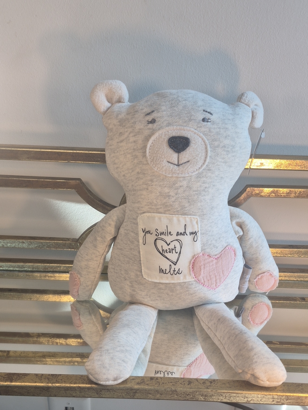 Demdaco You Smile And My Heart Melts Bear Plush, 16”, Grey Multi.